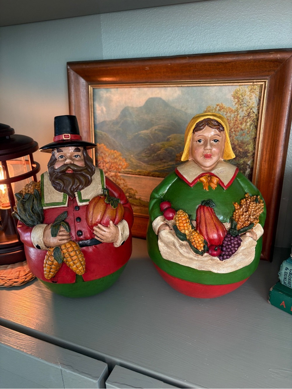 Funky Vintage-Style Roly-Poly Pilgrim Figurines Thanksgiving Decor Autumn Fall